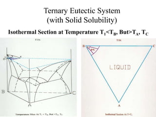Ternary Eutectic System
(with Solid Solubility)
Isothermal Section at Temperature T1<TB, But>TA, TC
 