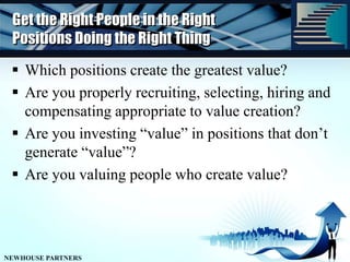 Get the Right People in the Right Positions Doing the Right Thing<br />Which positions create the greatest value?<br />Are...