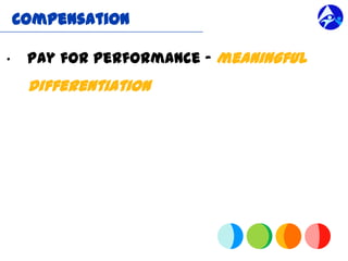 Compensation

“    Pay for Performance ” meaningful
     differentiation
 