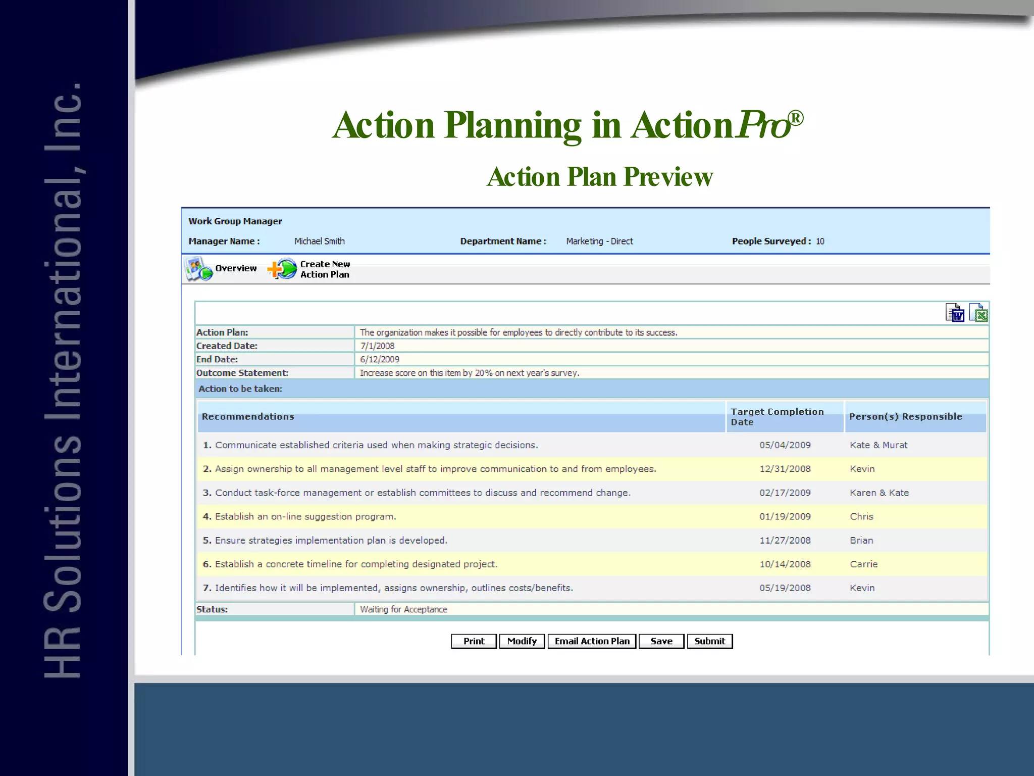 Action Planning in Action Pro ®   Action Plan Preview 