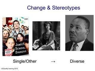 Single/Other -> Diverse Change & Stereotypes   EQuality training 2010 