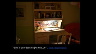 Figure 2. Study desk at night. (Hare, 2011) Used with permission.
 