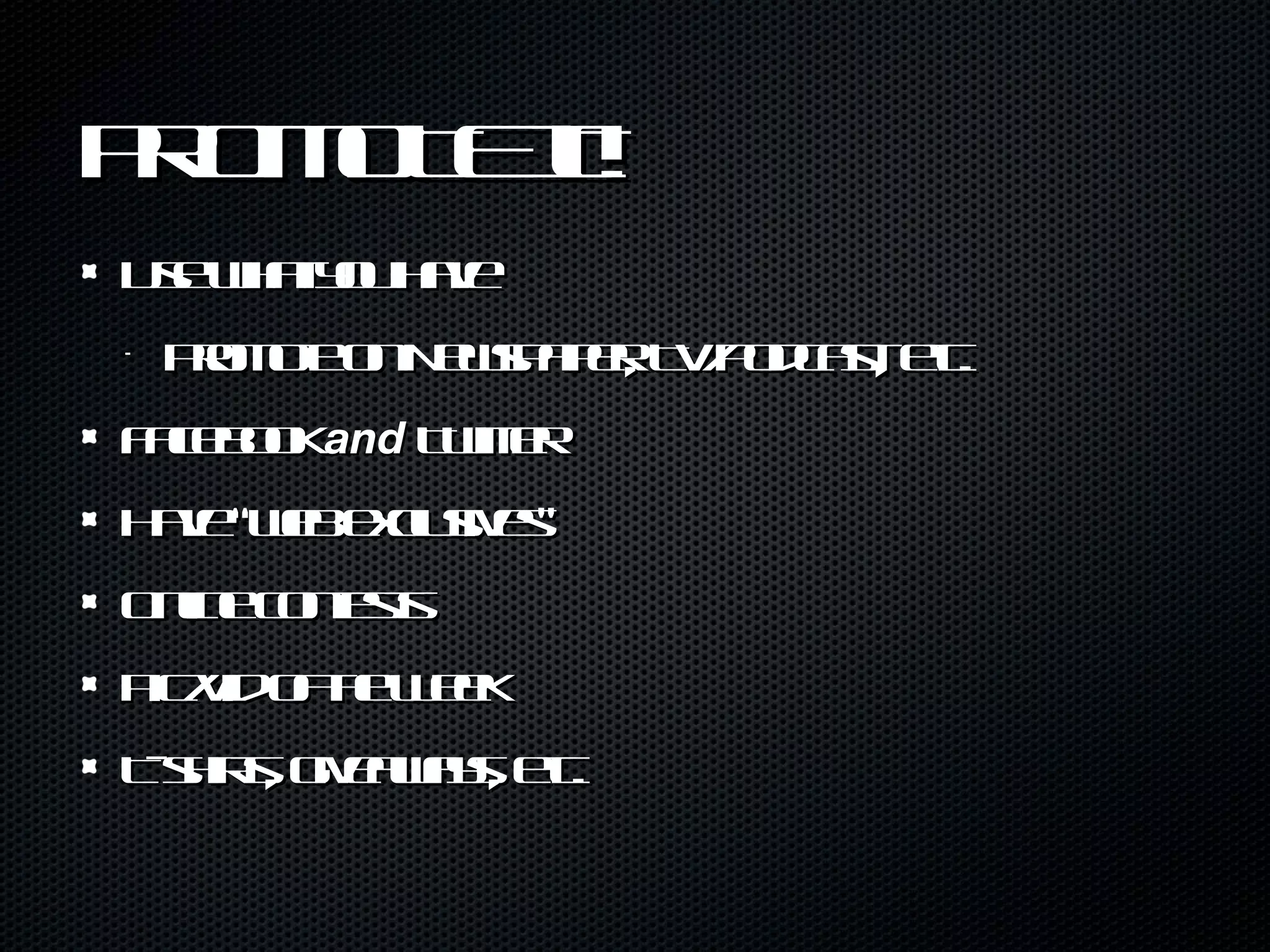 PROMOTE IT! Use what you have Promote on Newspaper, TV/Podcast, etc. Facebook  and  Twitter  Have “web exclusives” Online contests Pic/Vid of the Week T-shirts, giveaways, etc. 