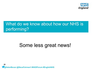 What do we know about how our NHS is
performing?

Some less great news!

20

@HelenBevan @SteveFairman1 #IHI25Forum #Engli...