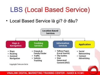 LBS (Local Based Service)
• Local Based Service là gì? ở đâu?
 
