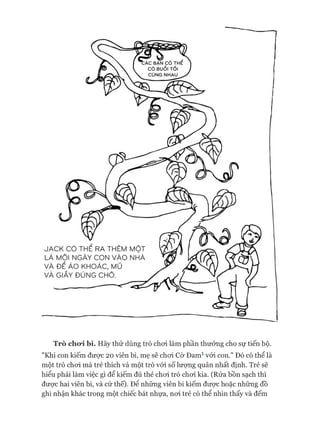 Trò cho*i bi. Hãy thử dùng trò choi làm phần thưởng cho sự tiến bộ.
"Khi con kiếm được 20 viên bi, mẹ sẽ choi Cờ Đam1 vói con." Đó có thể là
một trò choi mà trẻ thích và một trò vói số lượng quân nhất định. Trẻ sẽ
hiểu phải làm việc gì để kiếm đủ thẻ choi trò choi kia. (Rửa bồn sạch thì
đưực hai viên bi, và cứ thể). Đê những viên bi kiếm được hoặc những đồ
ghi nhận khác trong một chiếc bát nhựa, noi trẻ có thể nhìn thấy và đếm
 