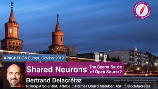 APACHECON Europe, October 2019
Shared Neurons The Secret Sauce 
of Open Source?
Bertrand Delacrétaz 
Principal Scientist, Adobe :: Former Board Member, ASF :: @bdelacretaz
images: Adobe Stock, unless otherwise specified 
slides revision 2019-10-22
 