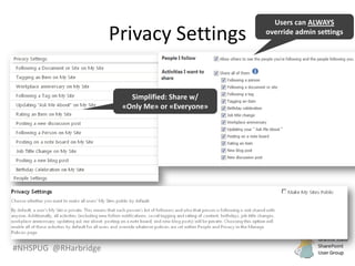 #NHSPUG @RHarbridge
Privacy Settings
 