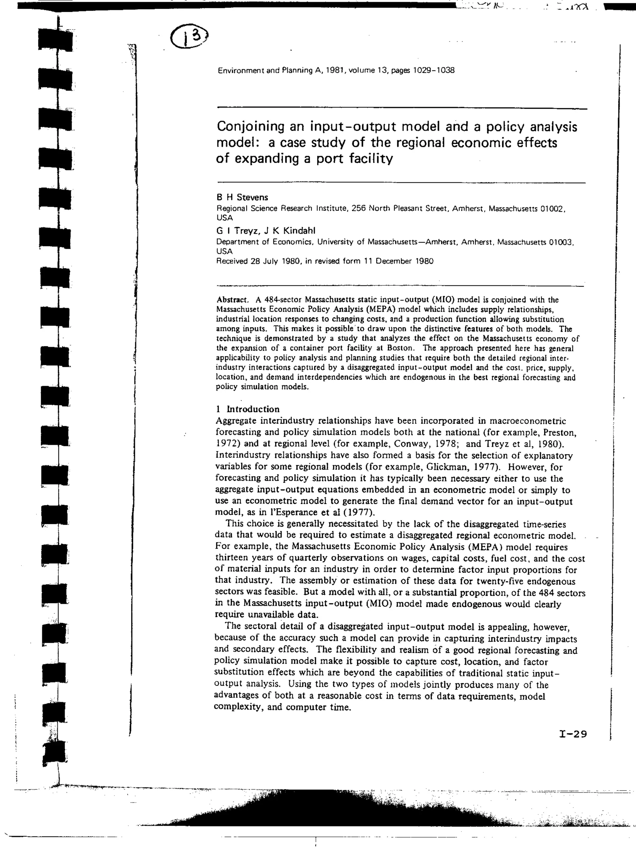 Conjoining an input-output model and a policy analysis model | PDF