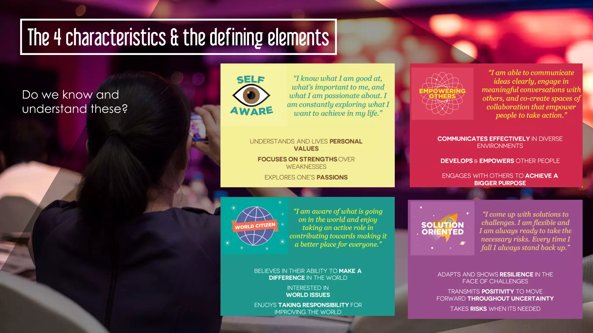 The 4 characteristics & the defining elements
Do we know and
understand these?
 