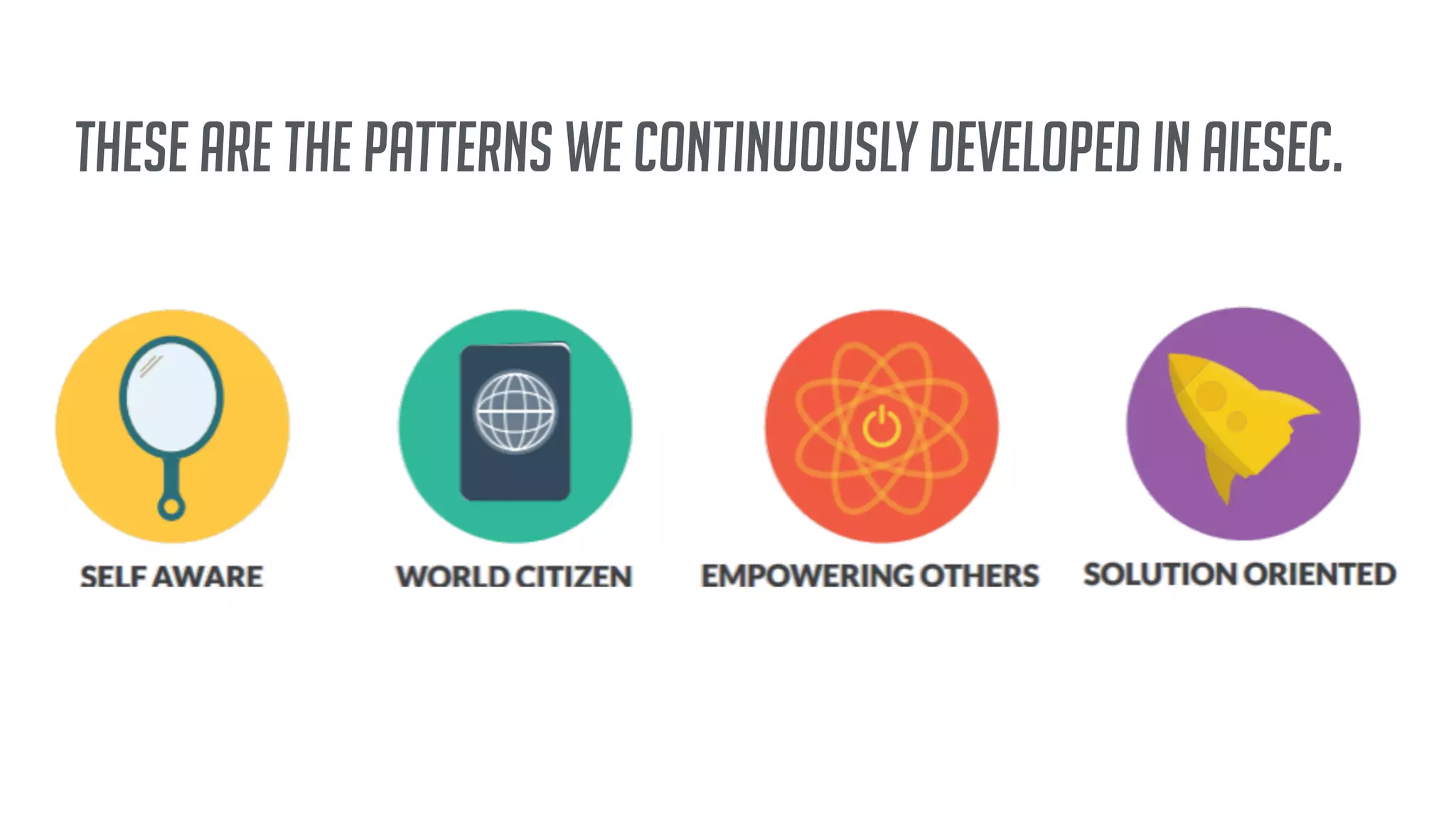 these are the patterns we continuously developed in aiesec.
 