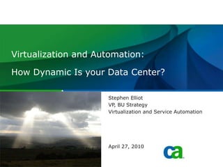Virtualization and Automation: How Dynamic Is your Data Center?  Stephen Elliot VP, BU Strategy Virtualization and Service Automation April 27, 2010 