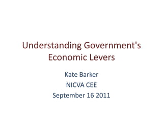 Understanding Government's Economic Levers Kate Barker NICVA CEE September 16 2011 