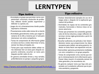 LERNTYPEN
http://www.eoicastello.es/eoi/upload/Activitats_i_serveis/Koine/Koine2011_v3.pdf
Tipo Activo Tipo reflexivo
 