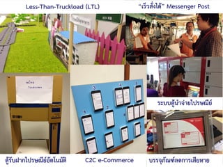 6020 August 2016
Week#4
“เร็วสั่งได้” Messenger Post
บรรจุภัณฑ์ลดการเสียหายตู้รับฝากไปรษณีย์อัตโนมัติ C2C e-Commerce
Less-Than-Truckload (LTL)
ระบบตู้นาจ่ายไปรษณีย์
 