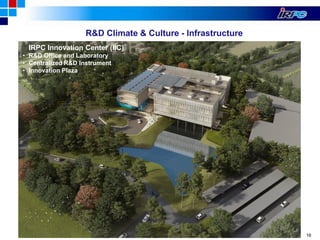 16
R&D Climate & Culture - Infrastructure
IRPC Innovation Center (IIC)
• R&D Office and Laboratory
• Centralized R&D Instrument
• Innovation Plaza
 