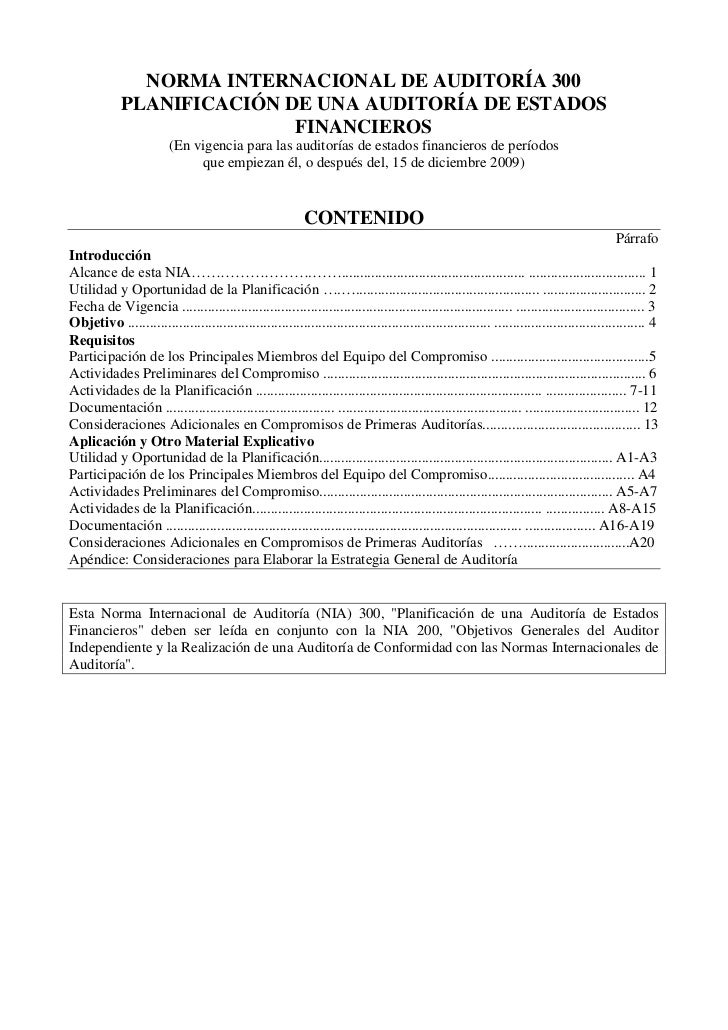 Nia 300 PlanificacióN De Una AuditoríA De Estados 