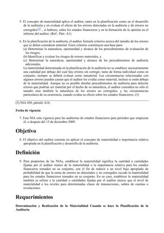 Nia 320 materialidad en la planificación y la realizacion de la auditoría en castellano