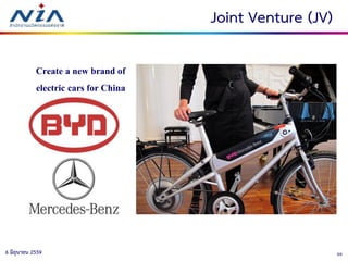 396 มิถุนายน 2559
Joint Venture (JV)
Create a new brand of
electric cars for China
 