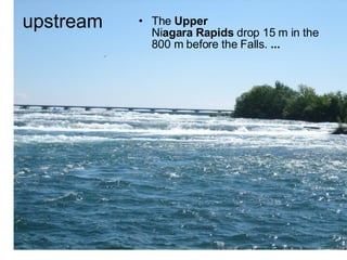 upstream The  Upper Ni agara Rapids  drop 15 m in the 800 m before the Falls.  ... 