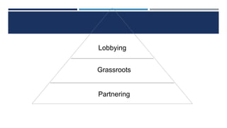 Lobbying
Grassroots
Partnering
 
