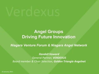 Angel GroupsDriving Future InnovationNiagara Venture Forum & Niagara Angel Network Randall Howard General Partner, VERDEXUS Board member & Chair Selection, Golden Triangle Angelnet 