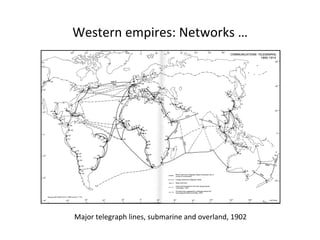 Western 
empires: 
Networks 
… 
Major 
telegraph 
lines, 
submarine 
and 
overland, 
1902 
 