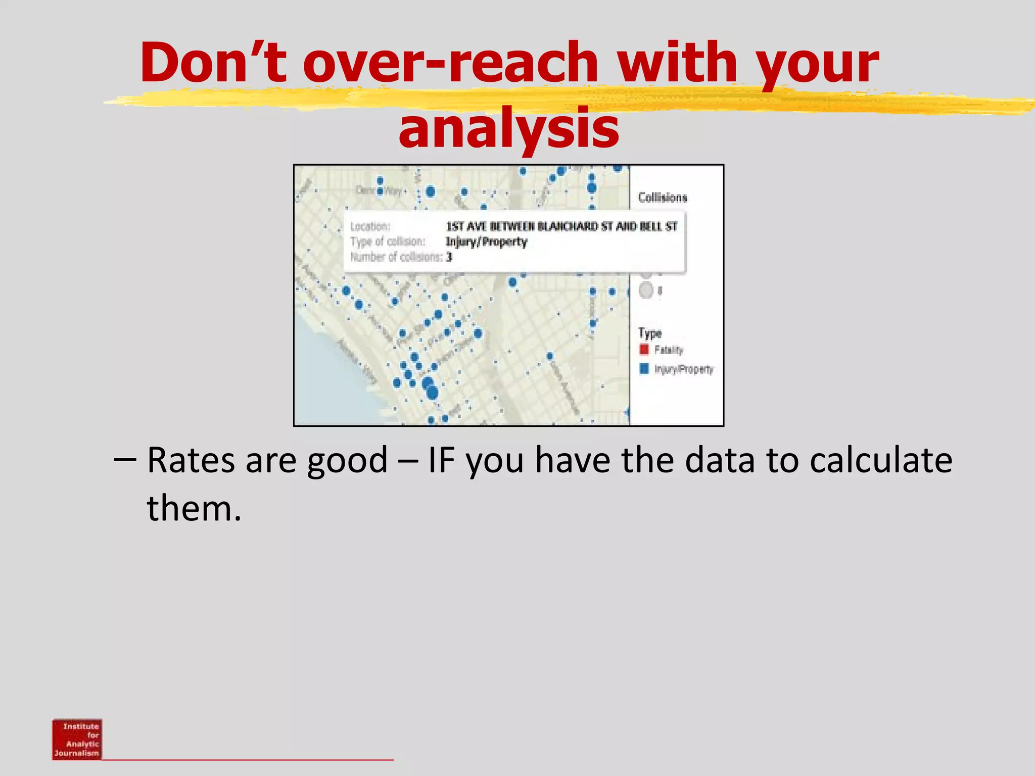 Don’t over-reach with your
          analysis




– Rates are good – IF you have the data to calculate
  them.
 