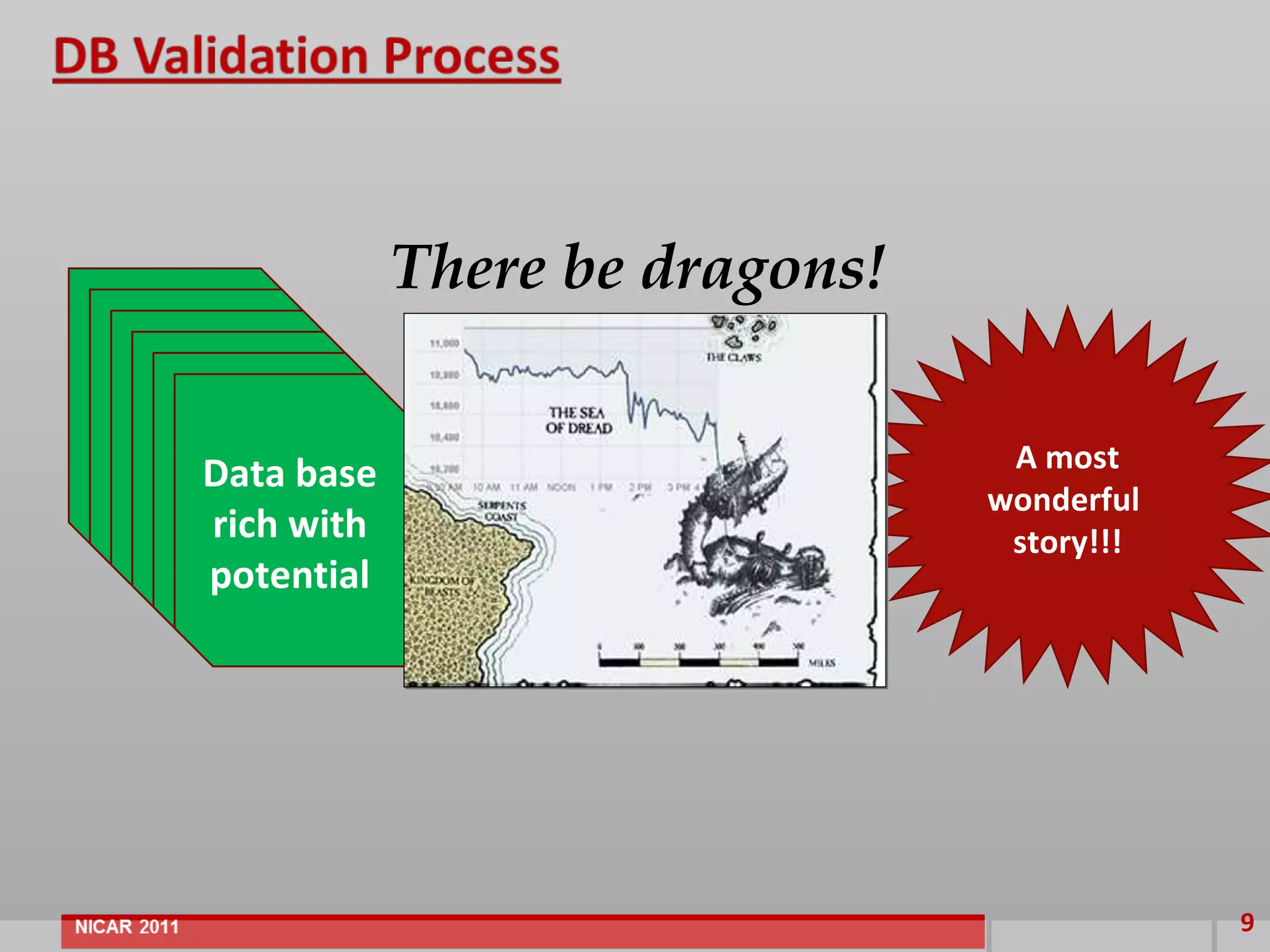 There be dragons!

                                 A most
Data base
                                wonderful
rich with                        story!!!
potential




                                            9
 