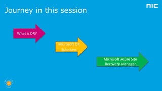 Journey in this session
What is DR?
Microsoft DR
Solutions
Microsoft Azure Site
Recovery Manager
 