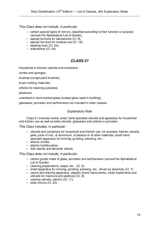 Nice Classification For Trade Mark Nice Classification For Trade Mark