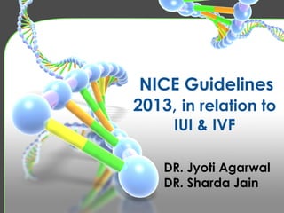 NICE Guidelines
2013, in relation to
IUI & IVF
DR. Jyoti Agarwal
DR. Sharda Jain
 