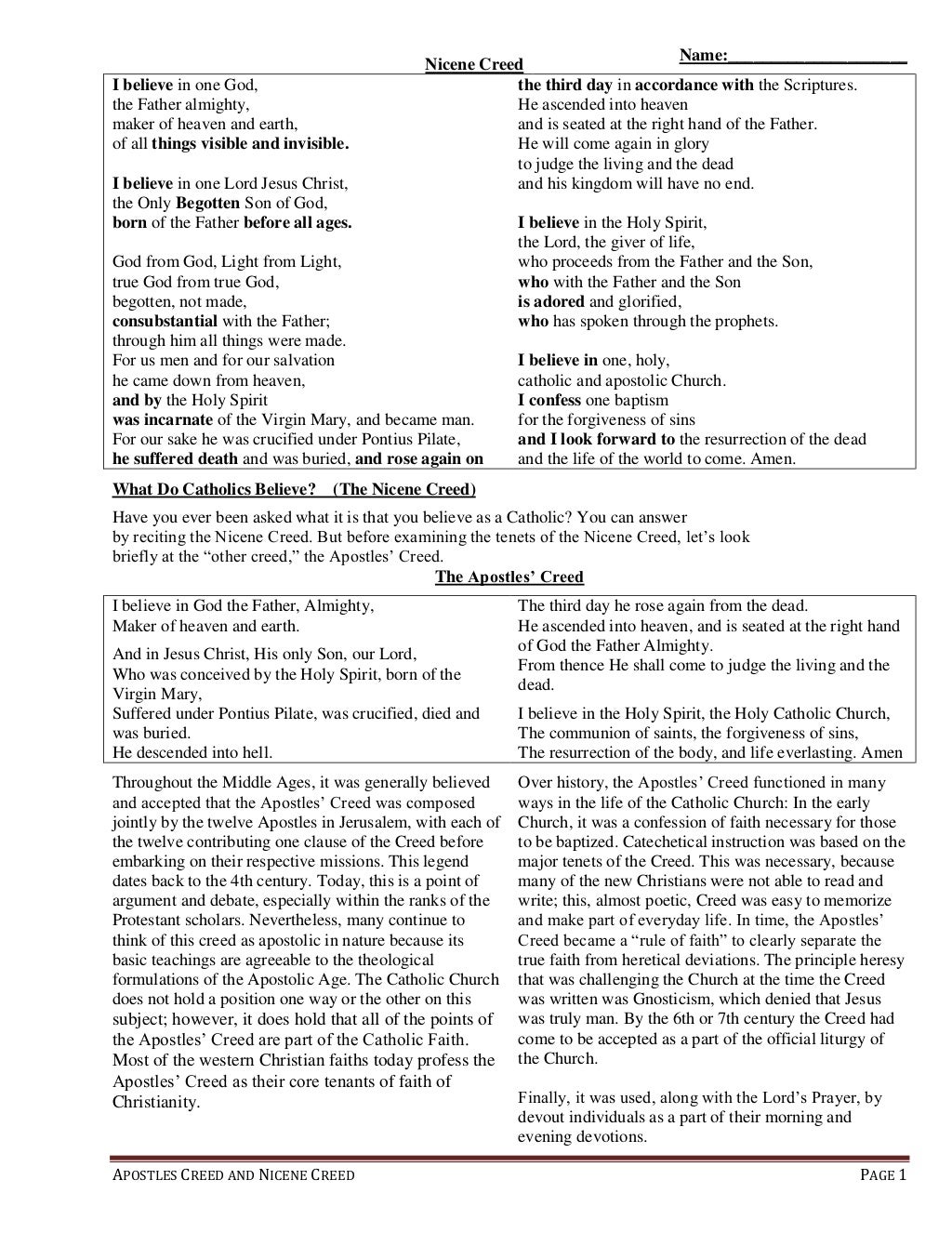 Nicene Creed and Apostle's Creed