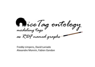 iceTag ontology
modeling tags
as RDF named graphs
Freddy Limpens, David Laniado
Alexandre Monnin, Fabien Gandon
 