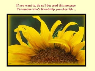 If you want to, do as I do: send this message To somone who’s friendship you cherrish ...