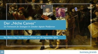1
Der „Niche Canvas“
Ein Framework für Strategien im Zeitalter digitaler Plattformen
Per Blaich: Day1 Konferenz in Witten am 29. September 2016
 