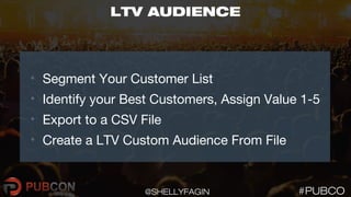 21LTV AUDIENCE
• Segment Your Customer List
• Identify your Best Customers, Assign Value 1-5
• Export to a CSV File
• Crea...