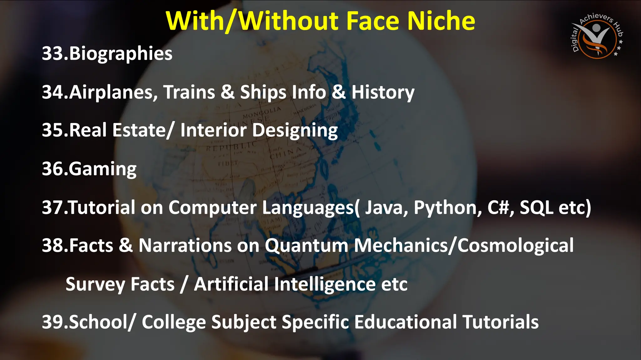 youtube ideas- 50+, ty niche ideas- with and without face channels | PDF