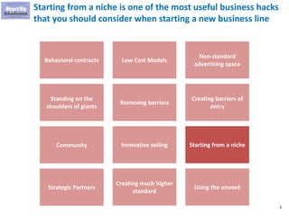 3
Starting from a niche is one of the most useful business hacks
that you should consider when starting a new business lin...