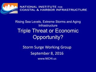 Rising Sea Levels, Extreme Storms and Aging
Infrastructure
Triple Threat or Economic
Opportunity?
Storm Surge Working Group
September 8, 2016
www.NICHI.us
 