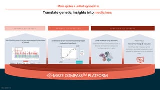 Translate genetic insights into medicines
MAZE COMPASSTM PLATFORM
V A R I A N T T O F U N C T I O N F U N C T I O N T O T H E R A P Y
V A R I A N T D I S C O V E R Y
Mazeappliesaunifiedapproachto
May 2022 | 5
 