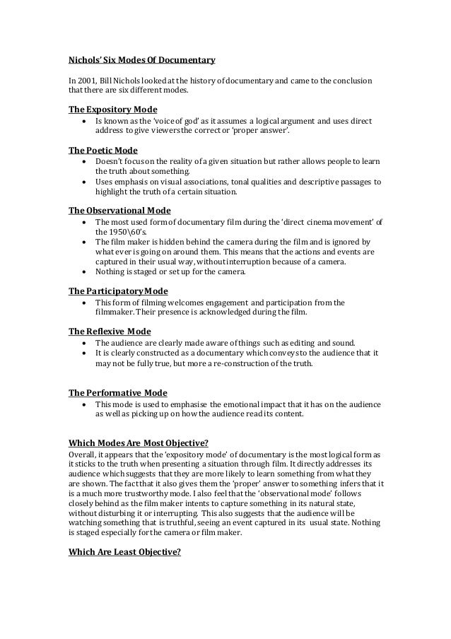 nichols six modes of documentary documentary modes