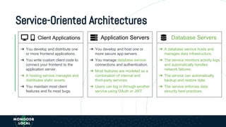 Service-Oriented Architectures
➔ You develop and host one or
more secure app servers.
➔ You manage database service
connec...