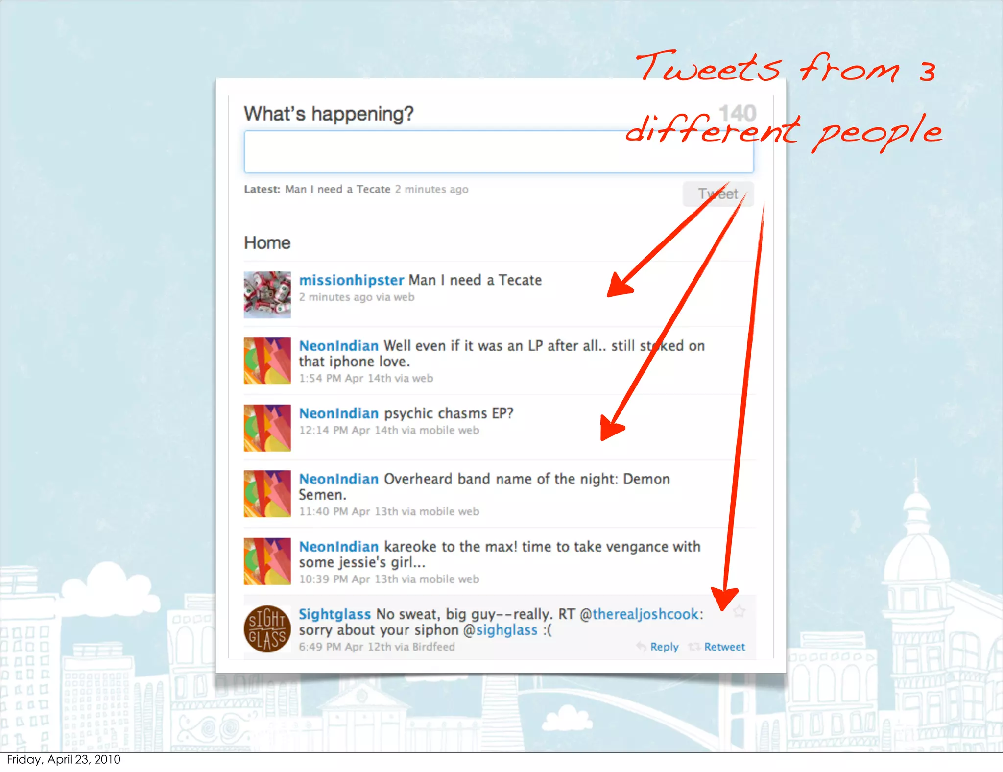 Tweets from 3
different people
 