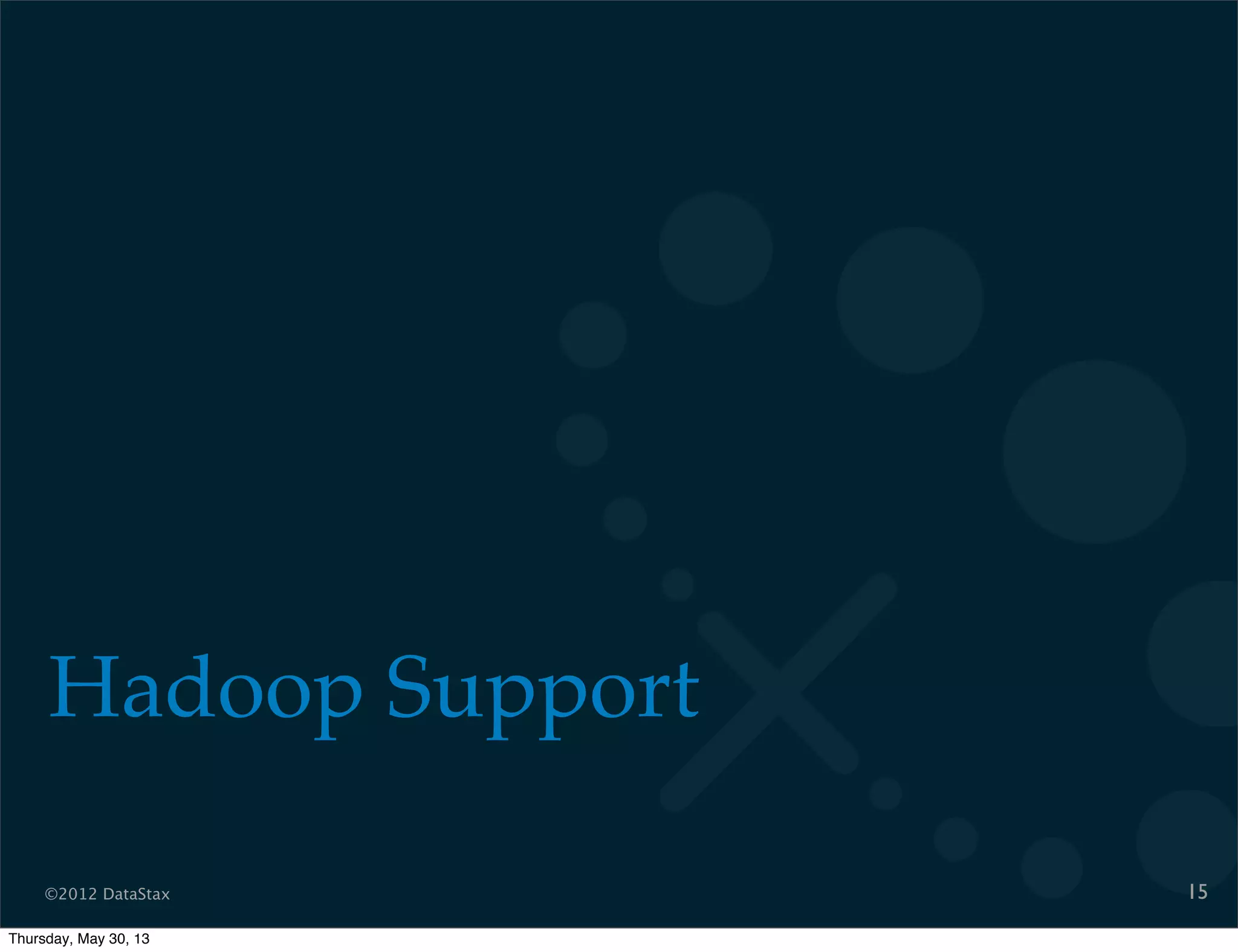 ©2012 DataStax
Hadoop Support
15
Thursday, May 30, 13
 