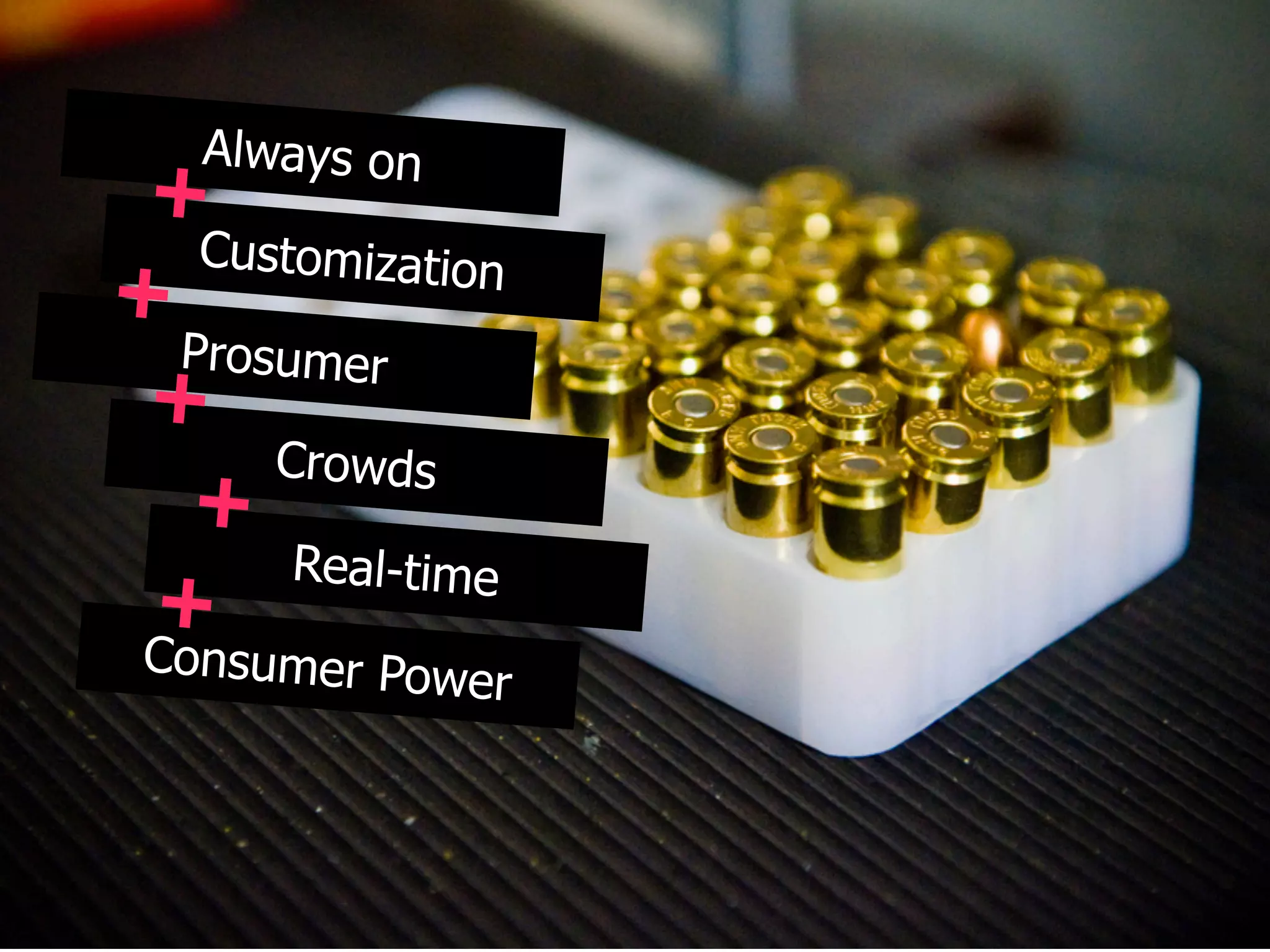 Always on
 +
   Customization
+
  Prosumer
 +
      Crowds
   +
       Real-time
 +
 Consumer Power
 