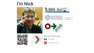 I’m Nick
Nicola Policoro
+zerodoIt
+nicolapolicoro
 
