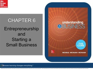 ©McGraw-Hill Education. All rights reserved. Authorized only for instructor use in the classroom. No reproduction or further distribution permitted without the prior written consent of McGraw-Hill Education.
CHAPTER 6
Entrepreneurship
and
Starting a
Small Business
 