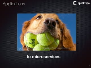 7
to microservices
image credit: http://www.guinnessworldrecords.com/world-records/most-tennis-
balls-held-in-the-mouth-dog
Applications
 