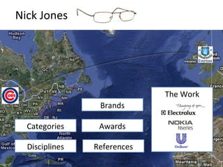 Nick Jones




                             The Work
                 Brands

  Categories     Awards

  Disciplines   References
 